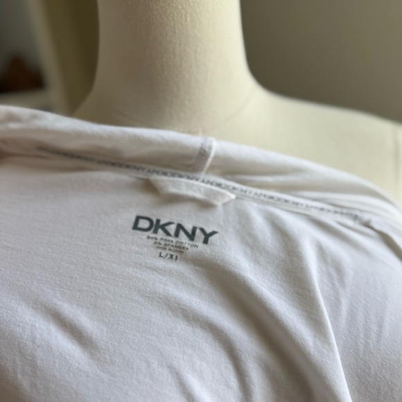 Dkny Minimalist White Cotton Cardigan Sweater with Waterfall Front Size L/XL - Picture 7 of 8